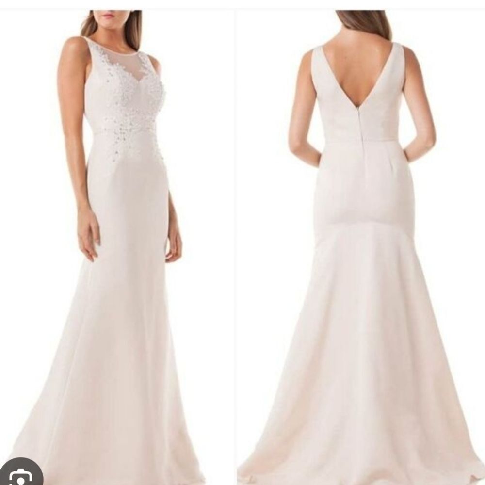 NWT Carmen Marc Valvo Elegant Cream Sleeveless Dress Sz 12